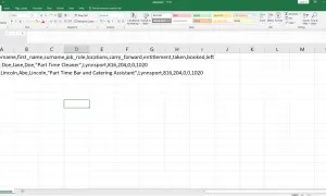 Dane w pliku csv: użytkownicy, imiona, nazwiska, stanowiska, lokalizacje, dane o urlopie.