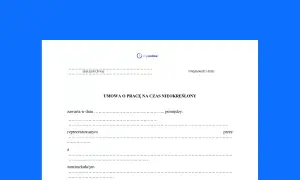Formularz umowy o pracę na czas nieokreślony. Wypełnij dane pracodawcy i pracownika, aby zawrzeć umowę.