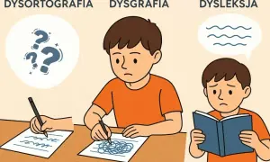 Chłopcy zmagają się z dysleksją rozwojową: jeden ma problem z pisaniem, drugi z czytaniem, a trzeci z ortografią.