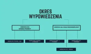 Schemat okresów wypowiedzenia. Umowa na czas nieokreślony ma różne okresy wypowiedzenia w zależności od stażu pracy.