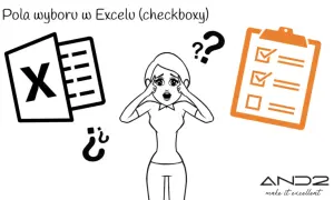 Kobieta zdezorientowana przed ikoną Excela i listą zadań. Jak dodać pola wyboru w Excelu?
