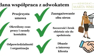Udana współpraca z adwokatem: przejrzysta umowa, zaangażowanie, szczerość. Marta Wnuk, prawnik, dba o interesy klienta.