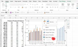 Jak zrobić wykres w Excelu? Kliknij "Select Data..." (Zaznacz dane...), aby wybrać dane do wykresu.