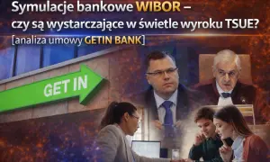 Analiza umowy GETIN BANK: czy symulacje WIBOR są wystarczające w świetle wyroku TSUE? Ludzie dyskutują przy biurku, sędzia i mężczyzna w garniturze patrzą poważnie.