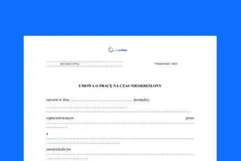 Formularz umowy o pracę na czas nieokreślony. Wypełnij dane pracodawcy i pracownika, aby zawrzeć umowę.