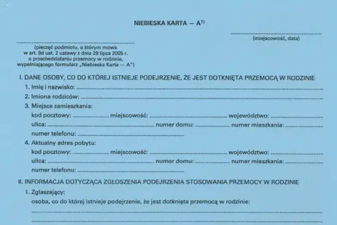 Formularz "Niebieska Karta" zawiera dane osoby, co do której istnieje podejrzenie, że jest dotknięta przemocą w rodzinie. Czy niebieska karta zostaje w papierach?