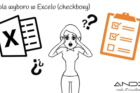 Kobieta zdezorientowana przed ikoną Excela i listą zadań. Jak dodać pola wyboru w Excelu?