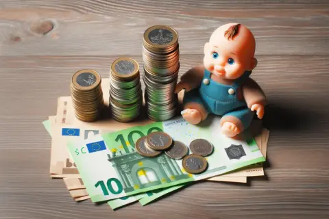Lalka z monetami i banknotami. Jakie alimenty przy zarobkach 5000?
