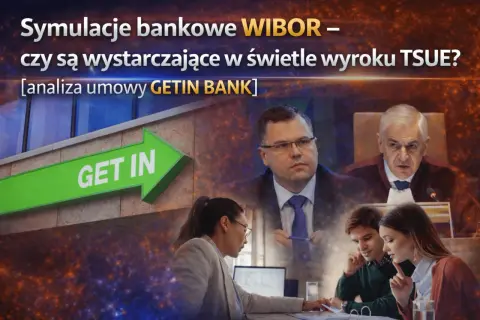 Analiza umowy GETIN BANK: czy symulacje WIBOR są wystarczające w świetle wyroku TSUE? Ludzie dyskutują przy biurku, sędzia i mężczyzna w garniturze patrzą poważnie.