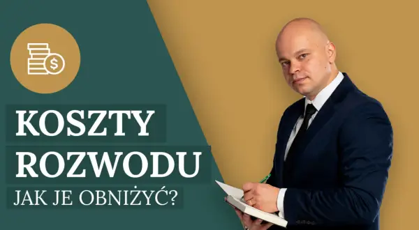 Mężczyzna w garniturze analizuje koszty rozwodu. Ikona stosu monet symbolizuje finanse.