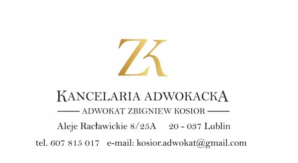 Logo kancelarii adwokackiej ZK, dane kontaktowe adwokata Zbigniewa Kosiora w Lublinie.