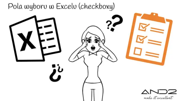 Kobieta zdezorientowana przed ikoną Excela i listą zadań. Jak dodać pola wyboru w Excelu?