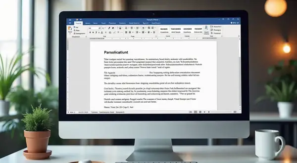 Na ekranie komputera widać dokument w programie Word. W tekście znajduje się akapit o tytule "Parsolicatiunt".