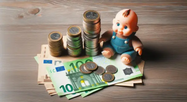 Lalka z monetami i banknotami. Jakie alimenty przy zarobkach 5000?