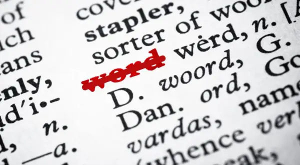 Przekreślenie tekstu skrót "word" na stronie słownika.