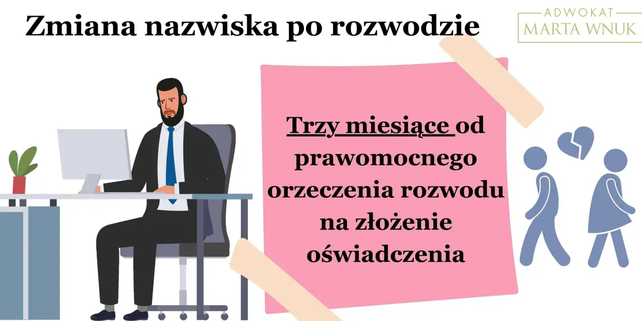 Zmiana nazwiska po rozwodzie: masz 3 miesiące od orzeczenia rozwodu na złożenie oświadczenia. Adwokat Marta Wnuk.