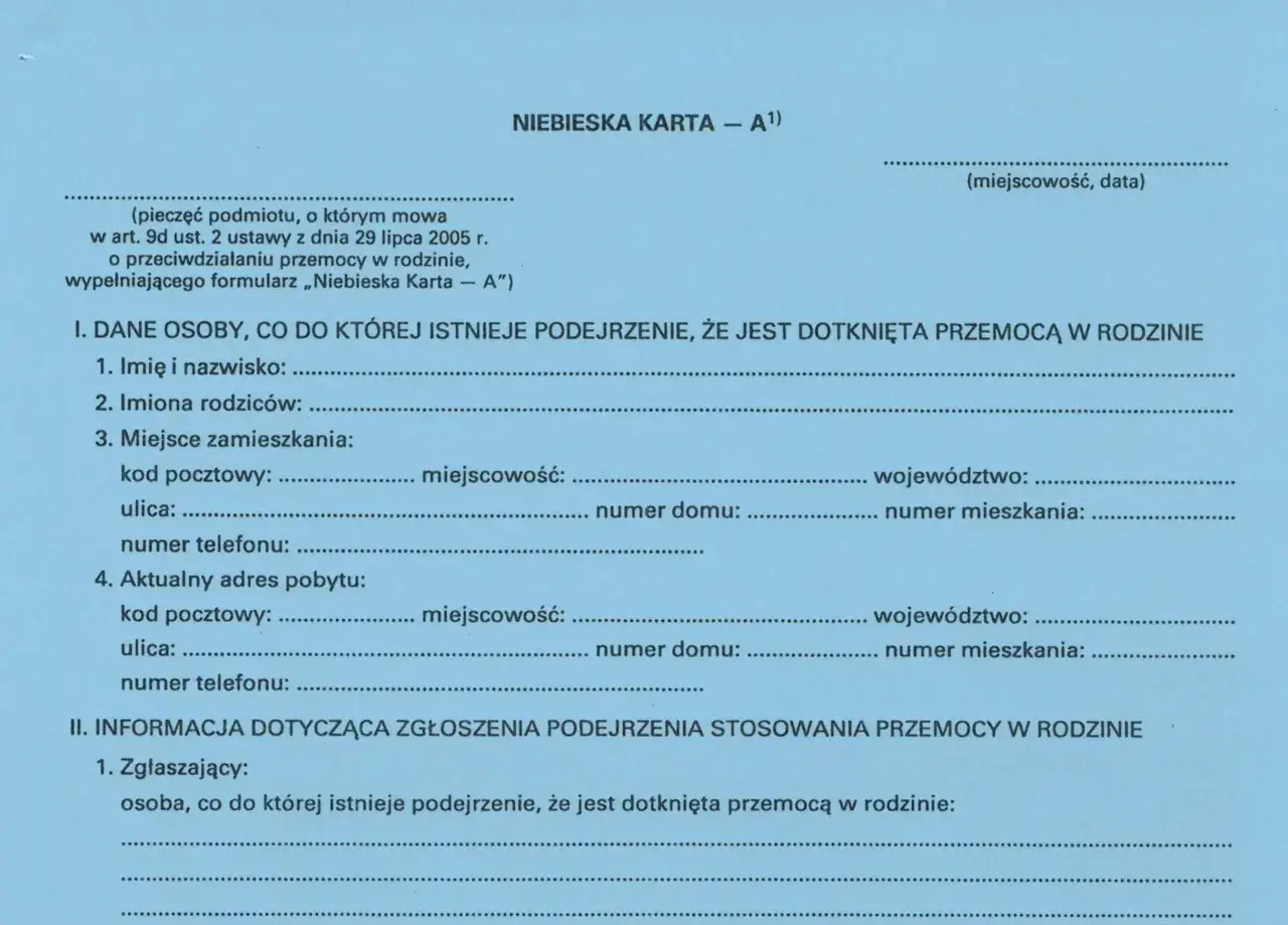 Formularz "Niebieska Karta" zawiera dane osoby, co do której istnieje podejrzenie, że jest dotknięta przemocą w rodzinie. Czy niebieska karta zostaje w papierach?