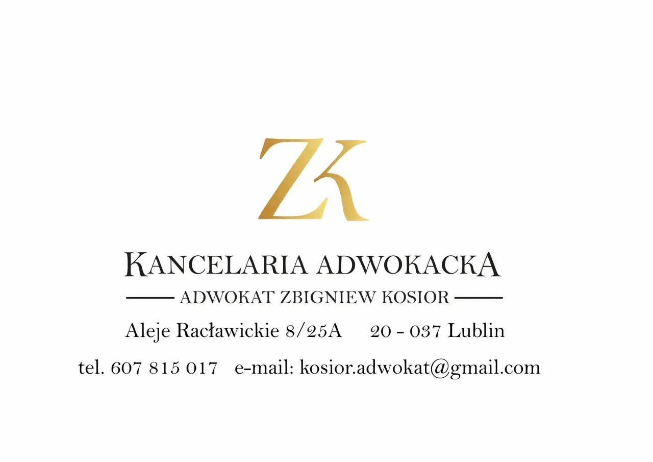 Logo kancelarii adwokackiej ZK, dane kontaktowe adwokata Zbigniewa Kosiora w Lublinie.