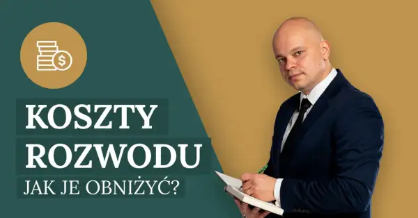 Mężczyzna w garniturze analizuje koszty rozwodu. Ikona stosu monet symbolizuje finanse.