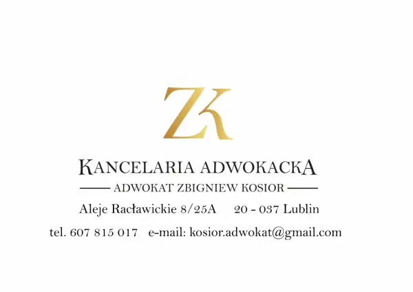 Logo kancelarii adwokackiej ZK, dane kontaktowe adwokata Zbigniewa Kosiora w Lublinie.