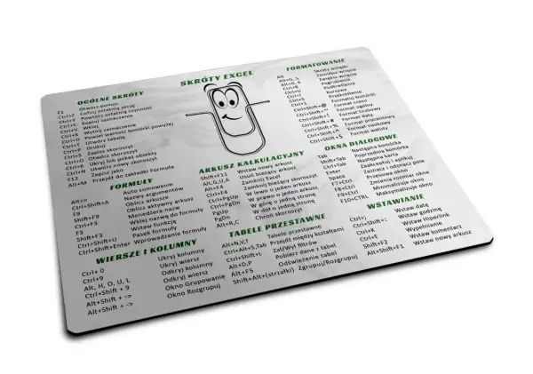 Arkusz kalkulacyjny z listą skrótów Excel. Znajdziesz tu pomocne **excel shortcuts cheat sheet** do szybkiej pracy.