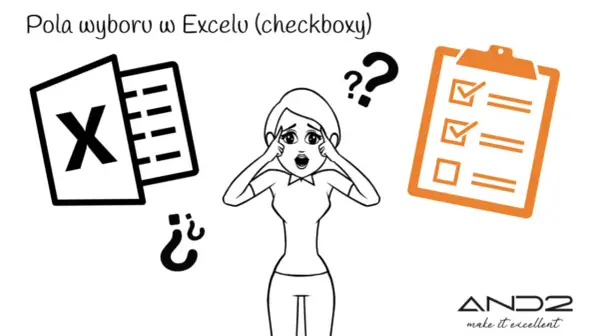 Kobieta zdezorientowana przed ikoną Excela i listą zadań. Jak dodać pola wyboru w Excelu?