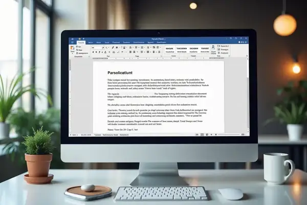 Na ekranie komputera widać dokument w programie Word. W tekście znajduje się akapit o tytule "Parsolicatiunt".