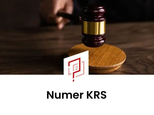 Młotek sędziowski nad deską, symbolizujący prawo. Pod spodem napis "Numer KRS", wyjaśniający, krs co to jest.