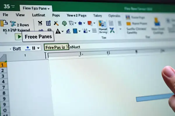Jak zablokować wiersz w Excelu? Kliknij "Freee Panes" w menu widoku, aby zamrozić wiersze i kolumny.
